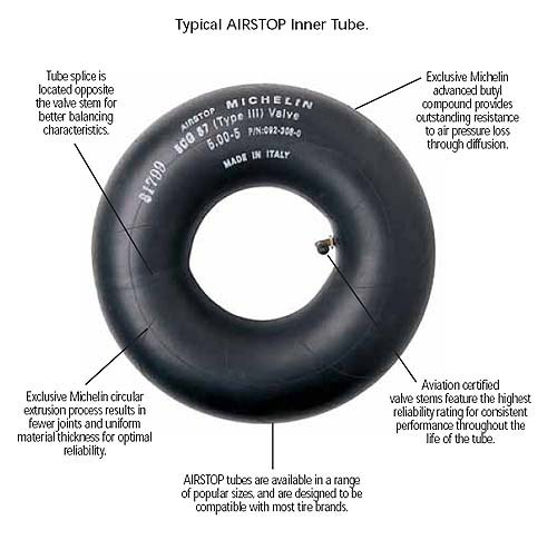 092-308-0 Michelin Airstop Aircraft Tire Inner Tube | 5.00-5, TR-67A / Bent 90 degrees | Type III Valve 0923080