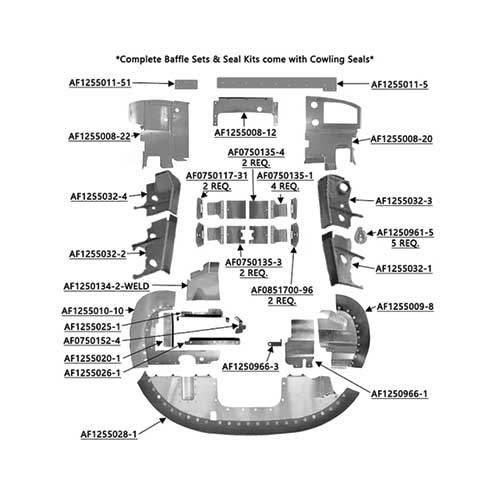 C210-7680BRCS Complete Cessna 210L/M/N Aircraft Engine Baffle Kit, Bare Aluminum with Premium Cowl Saver Seals | Airforms Inc. | McFarlane Aviation C2107680BRCS