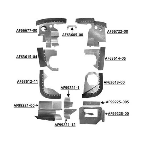 PA28140-71577BRBL Complete Piper PA-28-140 Aircraft Engine Baffle Kit, Bare Aluminum with Blue Standard Seals | Airforms Inc. | McFarlane Aviation PA2814071577BRBL